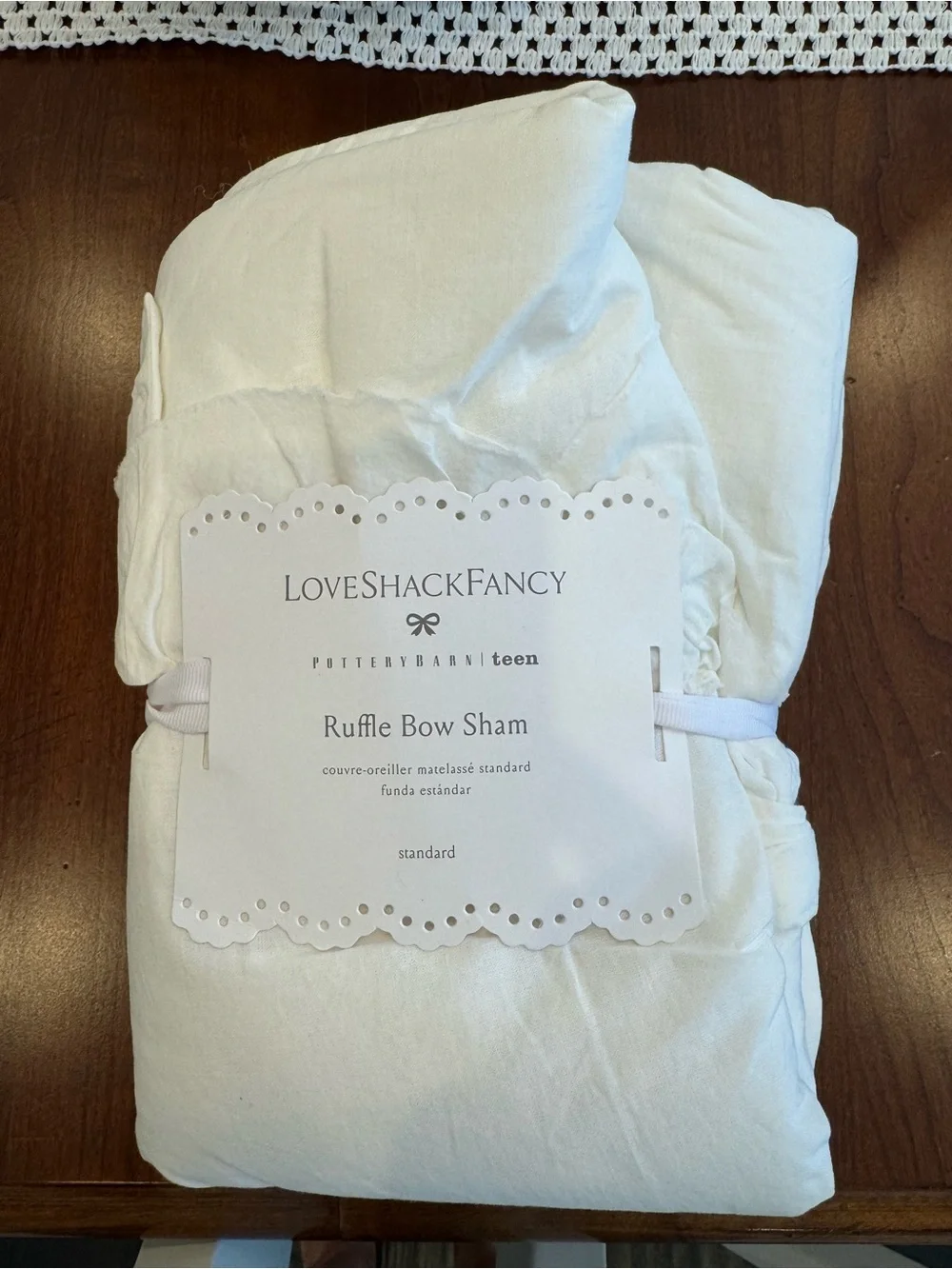 NWT Pottery Barn Teen LoveShackFancy Ruffle Bow Standard Sham Ivory